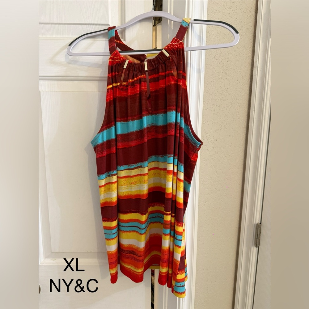 New York & Company Red and Blue Striped Tank Top